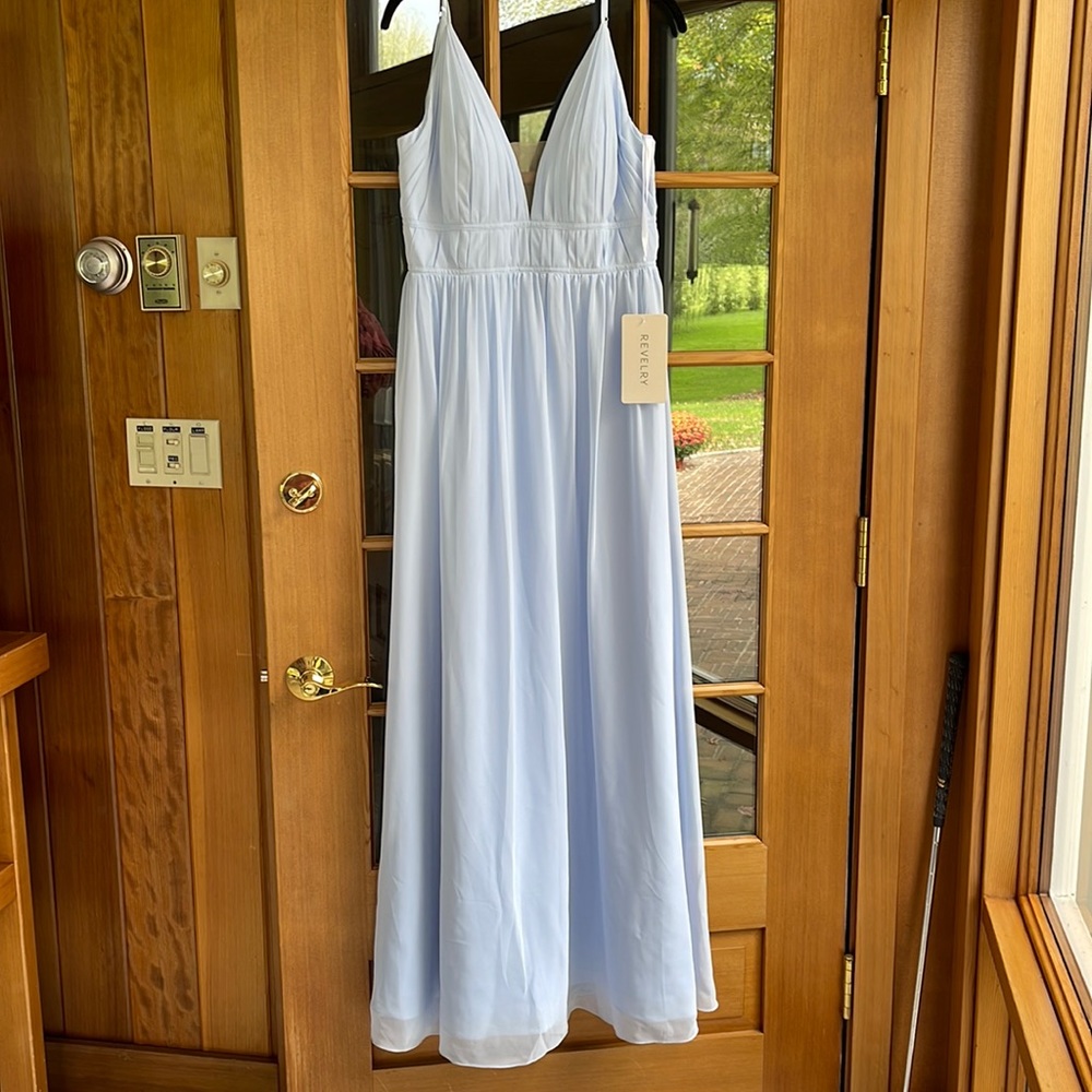 Revelry Alma Chiffon dress “Love is in the Air” blue size 12, new with tags